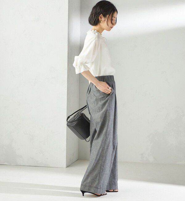 SHIPS for women「〈接触冷感・手洗い可能〉麻混 シャンブレー ウエスト ゴム ワイド パンツ」|その他|