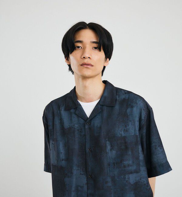 SHIPS「City Ambient Products: オープンカラー ウォール プリント シャツ」|シャツ・ブラウス|ブラック