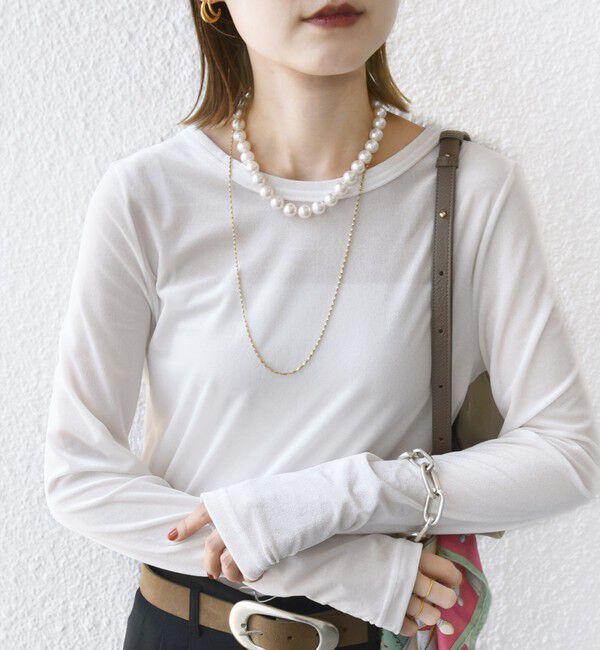 SHIPS for women「〈手洗い可能〉シアー トリコット  ポリエステル ベロア 前後2WAY ロングスリーブ」|Tシャツ・カットソー|