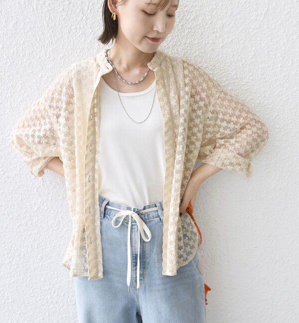 SHIPS for women「〈手洗い可能〉フラワー チュール 刺繍 シャツ」|シャツ・ブラウス|