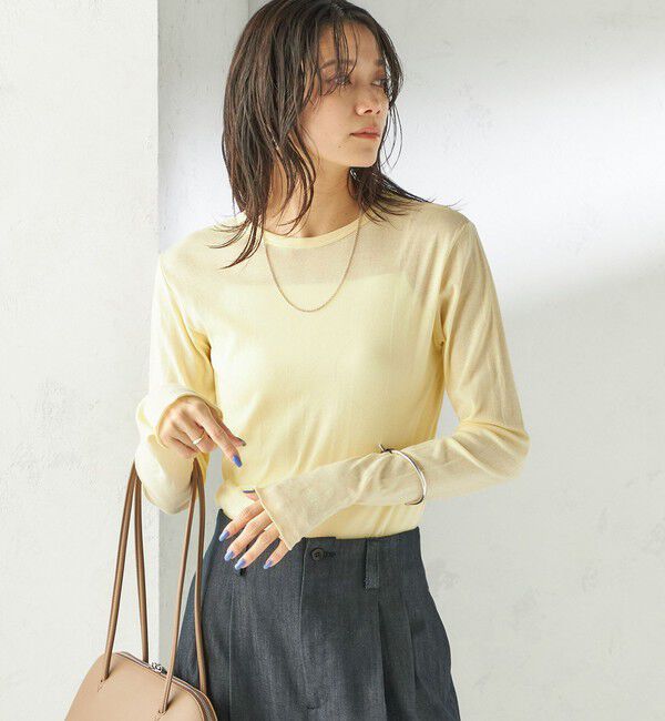 SHIPS for women「《一部追加予約》【SHIPS別注】miller: シアー ヘンリー ネック ロング スリーブ TEE」|Tシャツ・カットソー|