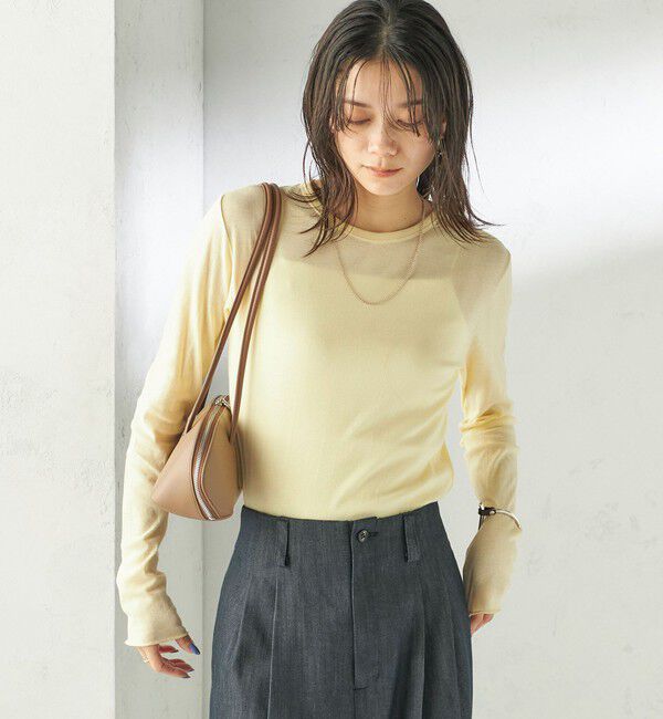 SHIPS for women「《一部追加予約》【SHIPS別注】miller: シアー ヘンリー ネック ロング スリーブ TEE」|Tシャツ・カットソー|