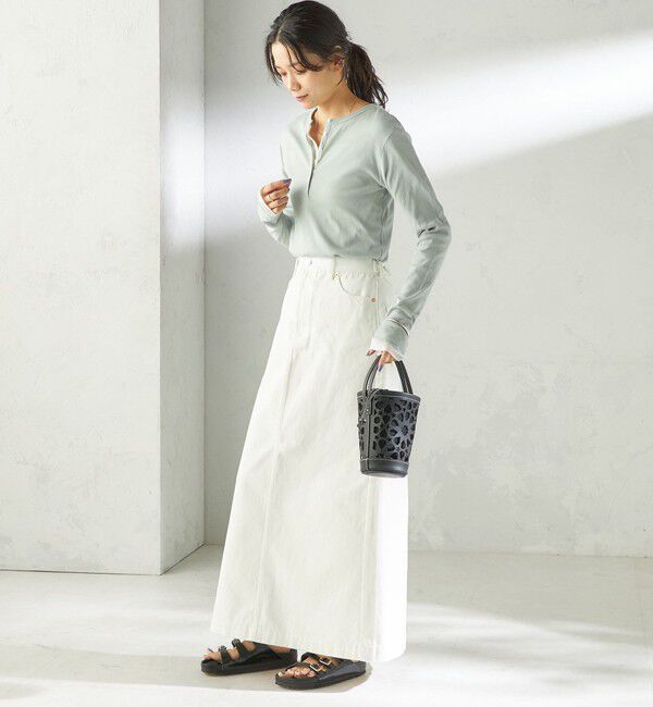 SHIPS for women「《一部追加予約》【SHIPS別注】miller: シアー ヘンリー ネック ロング スリーブ TEE」|Tシャツ・カットソー|