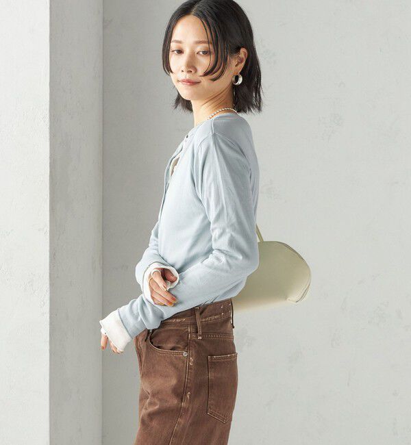 SHIPS for women「《一部追加予約》【SHIPS別注】miller: シアー ヘンリー ネック ロング スリーブ TEE」|Tシャツ・カットソー|