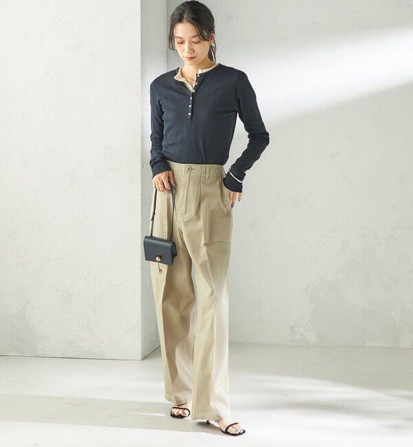 SHIPS for women「《一部追加予約》【SHIPS別注】miller: シアー ヘンリー ネック ロング スリーブ TEE」|Tシャツ・カットソー|