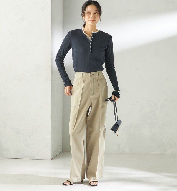 SHIPS for women「《一部追加予約》【SHIPS別注】miller: シアー ヘンリー ネック ロング スリーブ TEE」|Tシャツ・カットソー|