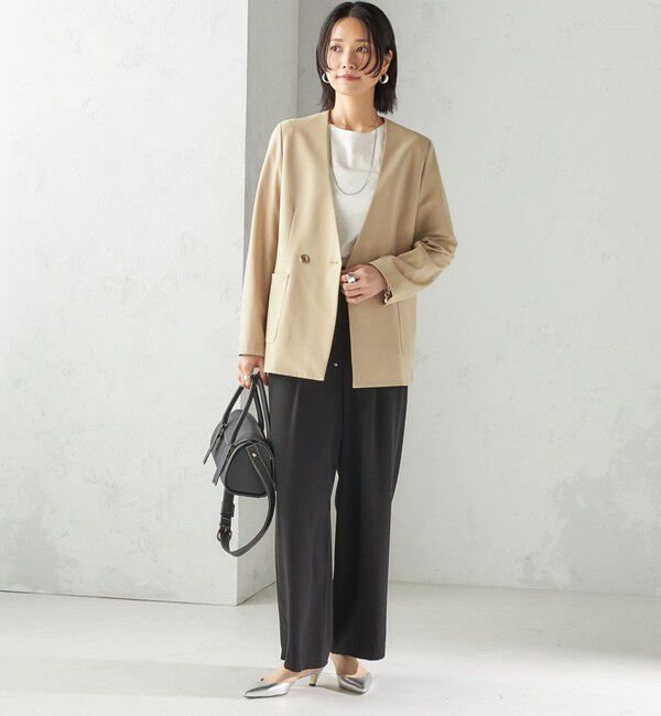 SHIPS for women「〈吸水速乾 / 防シワ加工 / 洗濯機可能〉スーティング ジャージー カラーレス ジャケット」|ノーカラージャケット|