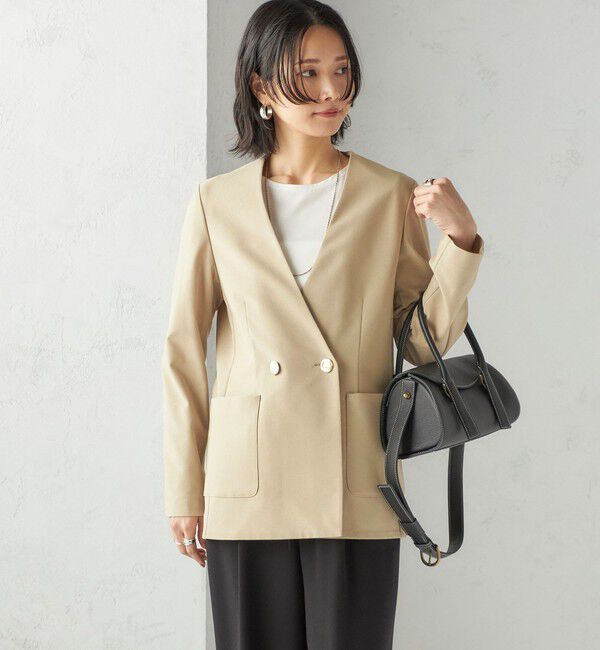 SHIPS for women「〈吸水速乾 / 防シワ加工 / 洗濯機可能〉スーティング ジャージー カラーレス ジャケット」|ノーカラージャケット|