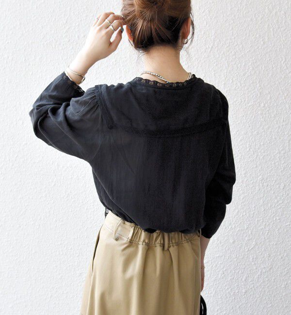 SHIPS any「SHIPS any:〈洗濯機可能〉コットン モス セーラー カラー レース ブラウス」|シャツ・ブラウス|