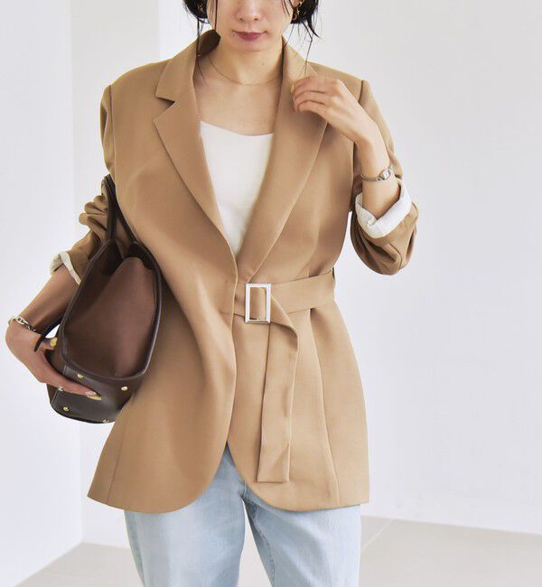 quaranciel「quaranciel:〈洗濯機可能〉ダブルクロス ベルト デザイン 3way テーラード ジャケット」|テーラードジャケット|