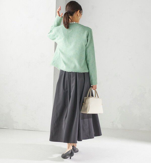 SHIPS for women「〈手洗い可能〉ストレッチ ツイード パール ボタン ジャケット」|ノーカラージャケット|