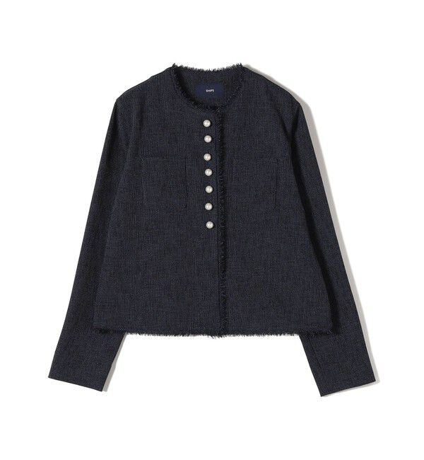 SHIPS for women「〈手洗い可能〉ストレッチ ツイード パール ボタン ジャケット」|ノーカラージャケット|