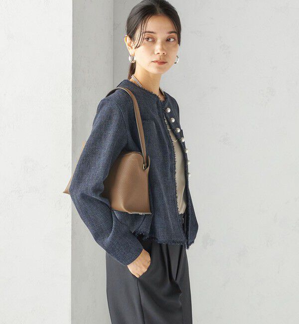 SHIPS for women「〈手洗い可能〉ストレッチ ツイード パール ボタン ジャケット」|ノーカラージャケット|