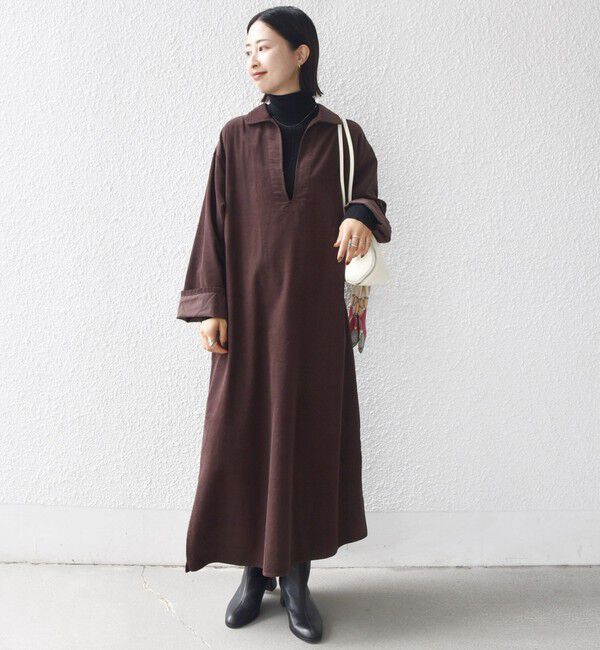 SHIPS for women「【WEB限定】〈洗濯機可能〉スキッパー コーデュロイ ワンピース」|ワンピース|ブラウン