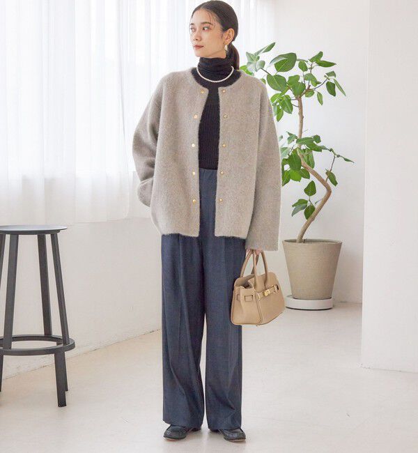 SHIPS for women「フォックス ブレンド ノーカラー ニット コート」|ノーカラーコート|