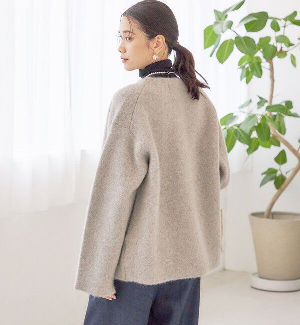 SHIPS for women「フォックス ブレンド ノーカラー ニット コート」|ノーカラーコート|