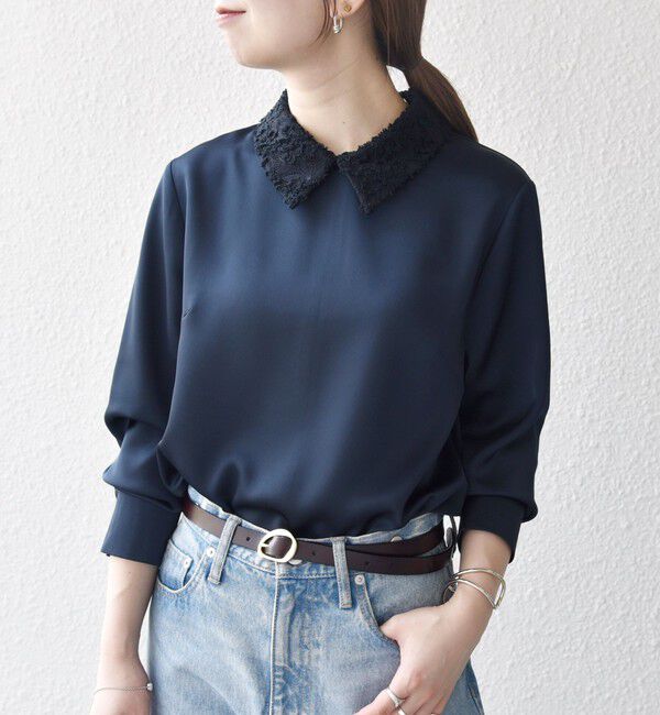 SHIPS any「SHIPS any:〈洗濯機可能〉サテン レースカラー ブラウス」|シャツ・ブラウス|