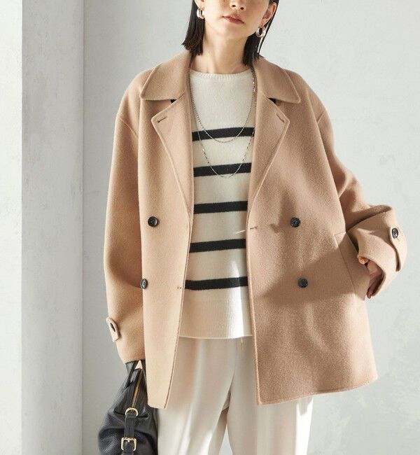 SHIPS for women「SUPER140 ダブル フェイス ショート コート」|ピーコート|ベージュ系