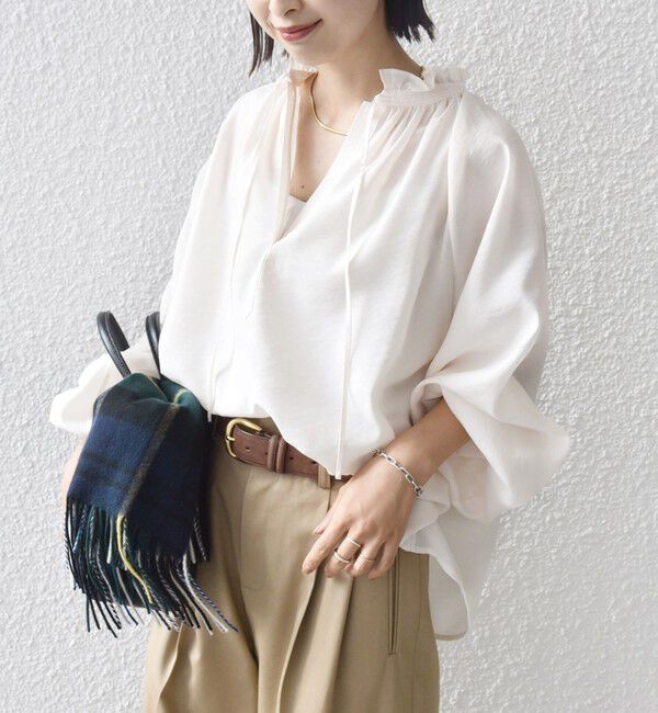 SHIPS for women「〈手洗い可能〉シアー タンブラー リボン デザイン 長袖 ブラウス」|シャツ・ブラウス|オフホワイト