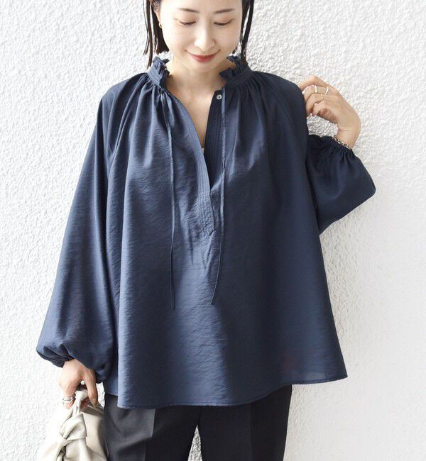 SHIPS for women「〈手洗い可能〉シアー タンブラー リボン デザイン 長袖 ブラウス」|シャツ・ブラウス|