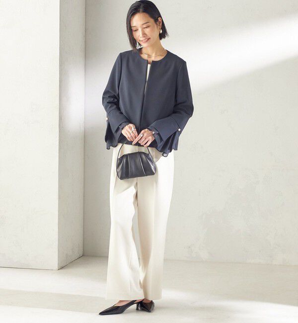 SHIPS for women「ダブル クロス 重ね袖 ノーカラー ジャケット（セレモニー対応可）」|ノーカラージャケット|