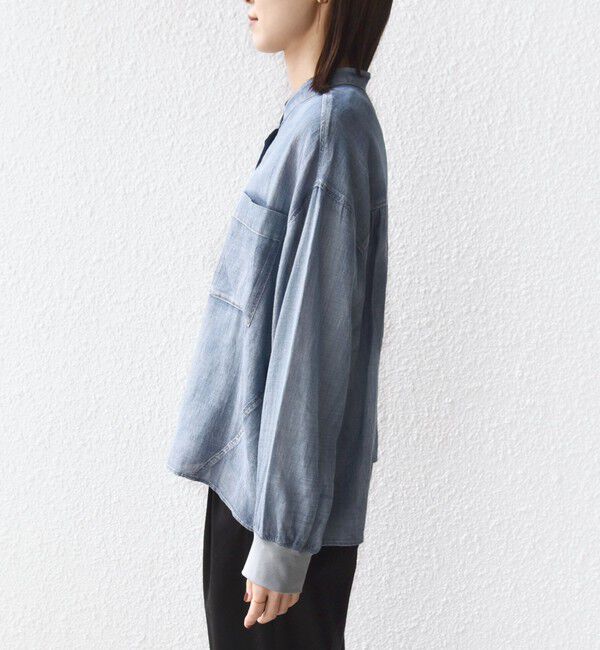 SHIPS for women「〈手洗い可能〉シアー デニム 袖 リブ バンドカラー シャツ」|シャツ・ブラウス|