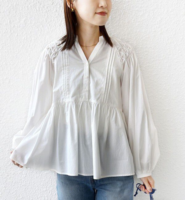 SHIPS for women「《予約》【WEB限定】〈手洗い可能〉ショルダー 刺繍 タック ブラウス」|シャツ・ブラウス|