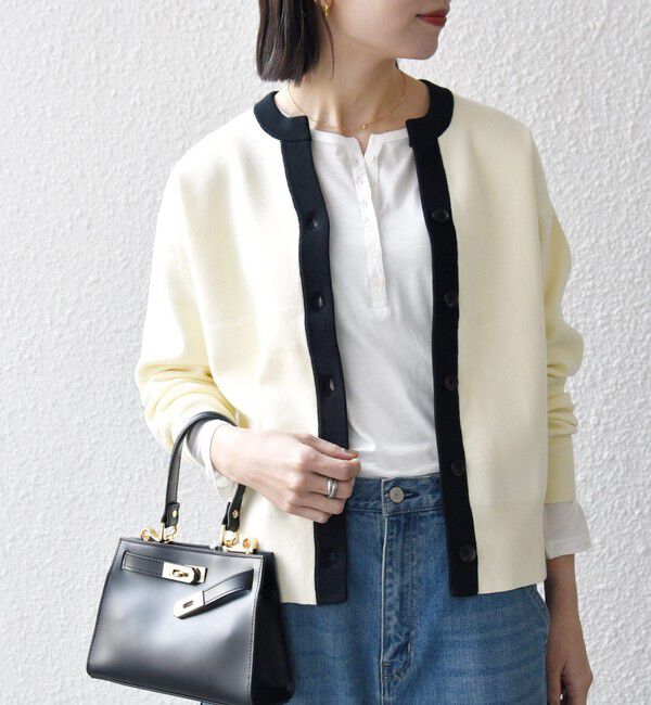 SHIPS any「《予約》SHIPS any:〈手洗い可能〉バイカラー スキッパー ニット カーディガン」|カーディガン|