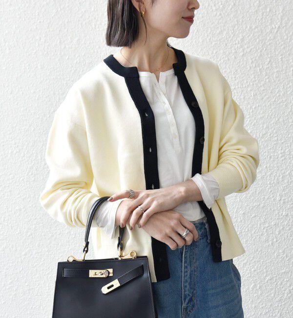 SHIPS any「《予約》SHIPS any:〈手洗い可能〉バイカラー スキッパー ニット カーディガン」|カーディガン|