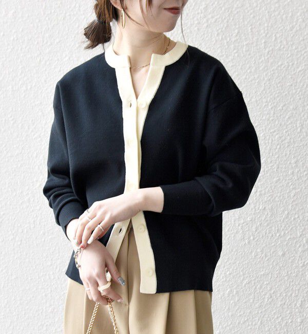 SHIPS any「《予約》SHIPS any:〈手洗い可能〉バイカラー スキッパー ニット カーディガン」|カーディガン|