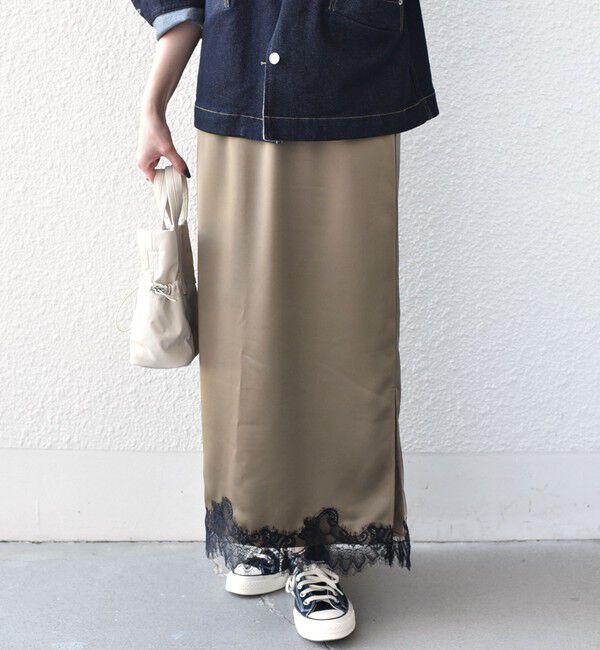 SHIPS Colors 「《予約》SHIPS Colors:〈手洗い可能〉サテン レース スカート◆」|スカート|