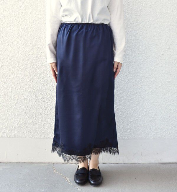 SHIPS Colors 「《予約》SHIPS Colors:〈手洗い可能〉サテン レース スカート◆」|スカート|