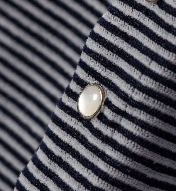 SHIPS for women「〈手洗い可能〉ポリエステル ベロア ボーダー パール モチーフ ボタン カーディガン」|カーディガン|