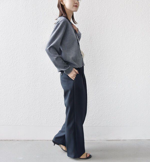 SHIPS for women「〈手洗い可能〉ポリエステル ベロア ボーダー パール モチーフ ボタン カーディガン」|カーディガン|