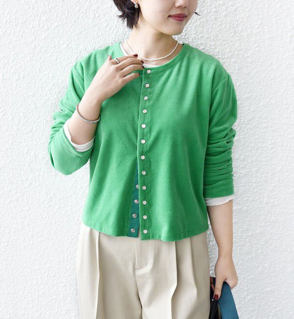 SHIPS for women「〈手洗い可能〉コットン ベロア パール モチーフ ボタン カーディガン」|カーディガン|