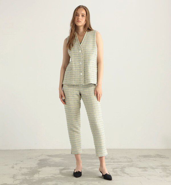 BACCA「ボーダーパターンツイード スリムパンツ」|スラックス|