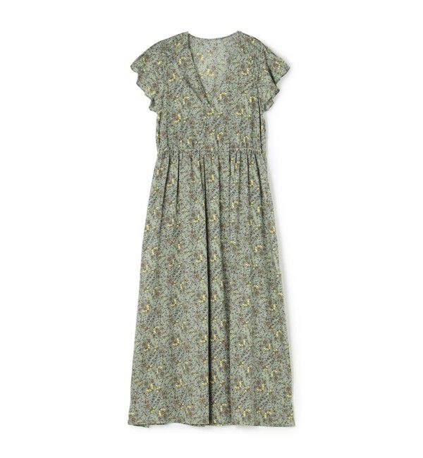 SOULEIADO「レーヨンブロードプリント バタフライスリーブワンピース」|ワンピース|54 グリーン系