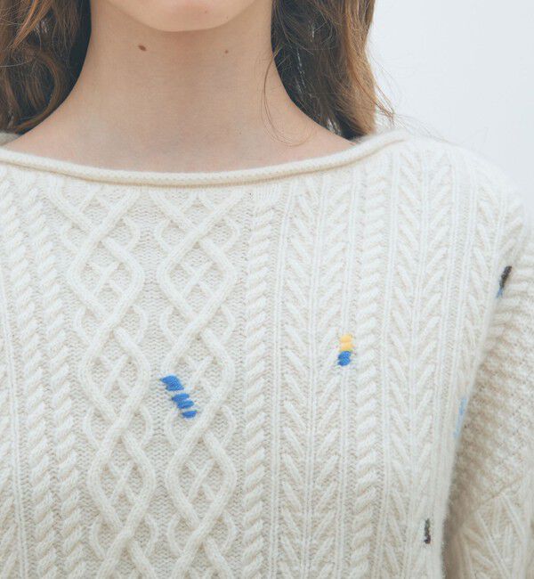 MACPHEE「ケーブルエンブロイダリー ボートネックプルオーバー」|ニット・セーター|