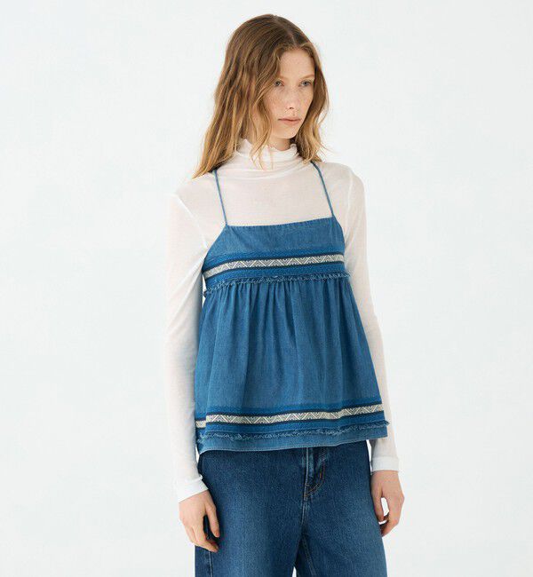 SOULEIADO「ラインエンブロイダリー ペプラムキャミソール」|キャミソール|