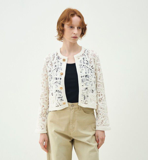 MACPHEE「【WEB先行予約】コットンエンブロイダリー クルーネックジャケット」|ノーカラージャケット|