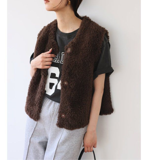 SLOBE IENA「フェイクファーニットベスト」|ベスト・ジレ|ブラウン