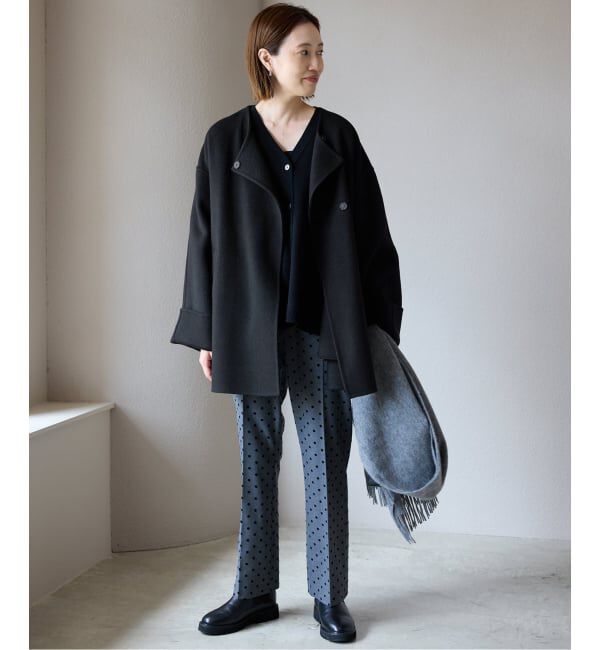 SLOBE IENA「《ストール付き》SUPER140 ダブルフェイスノーカラーコート・ストール」|ノーカラーコート|