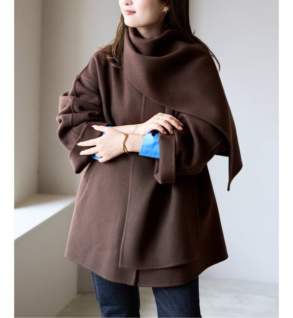 SLOBE IENA「《ストール付き》SUPER140 ダブルフェイスノーカラーコート・ストール」|ノーカラーコート|