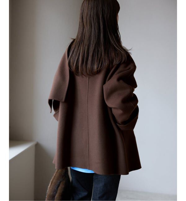 SLOBE IENA「《ストール付き》SUPER140 ダブルフェイスノーカラーコート・ストール」|ノーカラーコート|