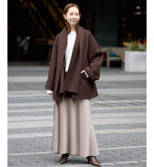 SLOBE IENA「《ストール付き》SUPER140 ダブルフェイスノーカラーコート・ストール」|ノーカラーコート|