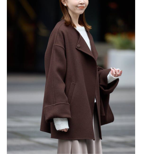 SLOBE IENA「《ストール付き》SUPER140 ダブルフェイスノーカラーコート・ストール」|ノーカラーコート|