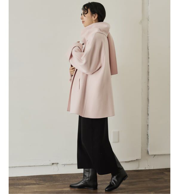 SLOBE IENA「《ストール付き》SUPER140 ダブルフェイスノーカラーコート・ストール」|ノーカラーコート|