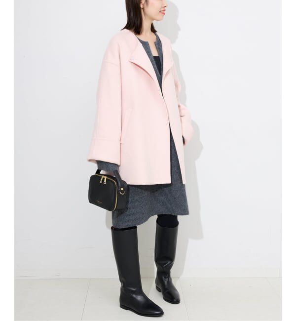 SLOBE IENA「《ストール付き》SUPER140 ダブルフェイスノーカラーコート・ストール」|ノーカラーコート|