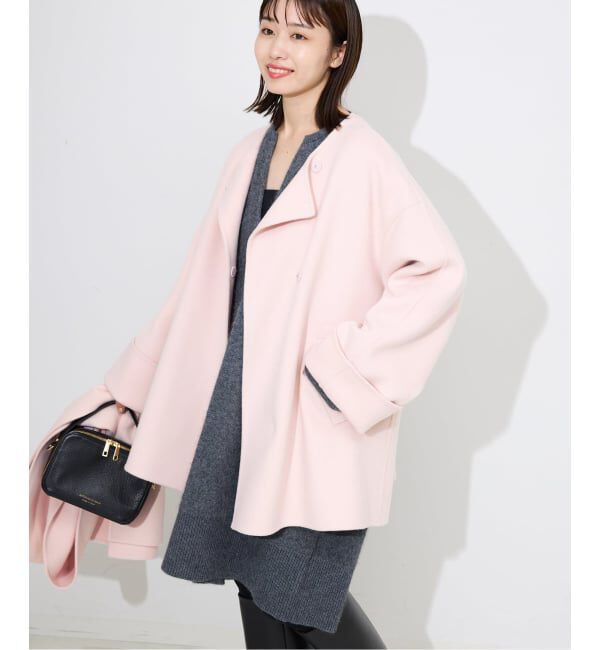 SLOBE IENA「《ストール付き》SUPER140 ダブルフェイスノーカラーコート・ストール」|ノーカラーコート|