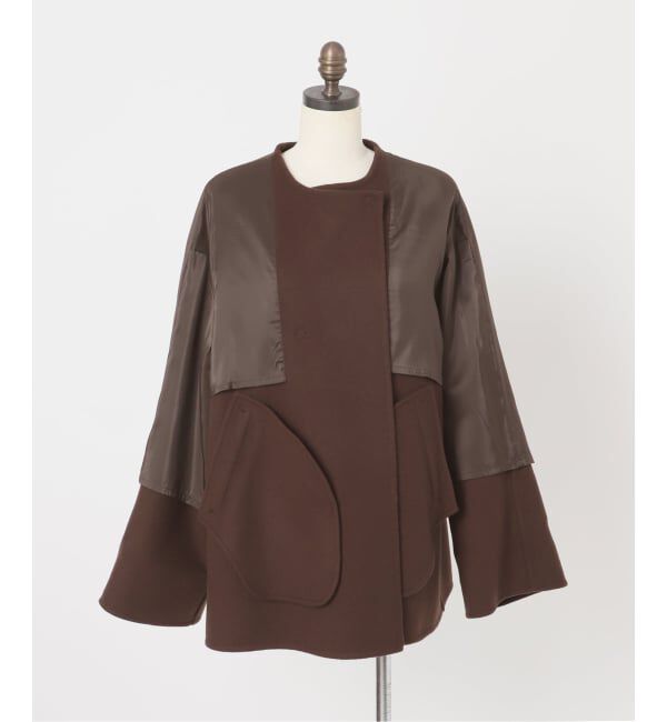 SLOBE IENA「《ストール付き》SUPER140 ダブルフェイスノーカラーコート・ストール」|ノーカラーコート|